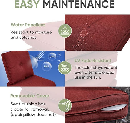 Outdoor Chair Cushion Set of 2, Waterproof Outdoor Seat Cushions 25x22, Patio Chair Cushions for Outdoor Furniture, Couch Cushion Replacement, Include 2 Back & 2 Seat Cushions, Button/Red