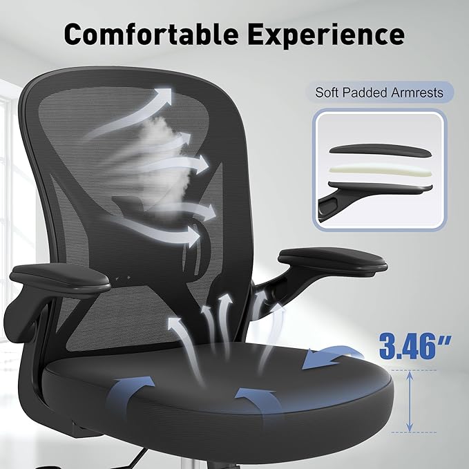 ZZH Ergonomic Office Chair Set of 4 with Adjustable Lumbar Support, Mesh Home Office Desk Chair with Wheels and Flip-up Arms, Black