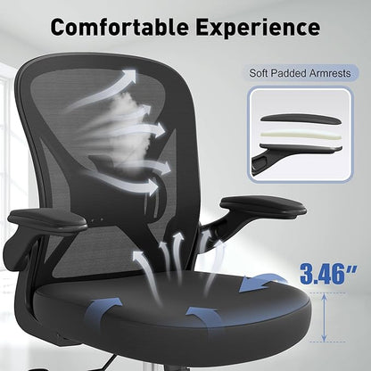 ZZH Ergonomic Office Chair Set of 4 with Adjustable Lumbar Support, Mesh Home Office Desk Chair with Wheels and Flip-up Arms, Black