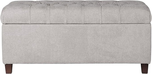 Homepop Home Decor | Tufted Ainsley Button Storage Ottoman Bench with Hinged Lid | Ottoman Bench with Storage for Living Room & Bedroom, Grey