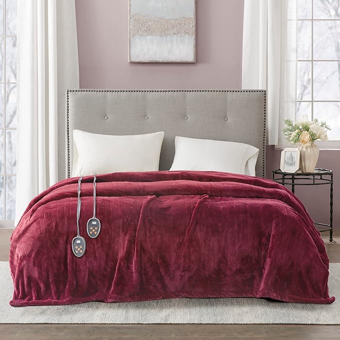 Beautyrest Heated Electric Blanket for Cold Weather, Fast Heating Heated Blanket, Auto Shut Off, Virtually Zero EMF, Multi Heat Setting, UL Certified, Red Queen (90 inx84 in)