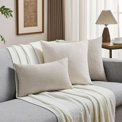 FUTEI Natural Decorative Throw Pillow Covers 20x20 Inch Set of 2,Soft Linen Slub Texture Cushion Case,Farmhouse Home Decor for Couch Bed Living Room
