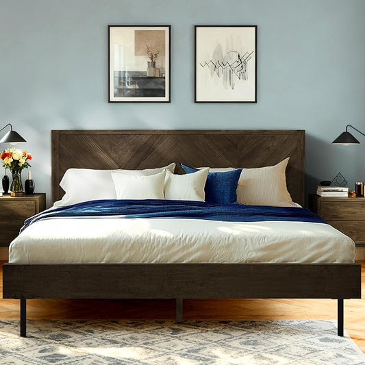 Acacia Alander King Bed Frame and Headboard Solid Wood Platform Bed, Scandinavian Signature Wood Bed Compatible with All Mattress Types, Non-Slip and Noise-Free Bed Frame King, Mocha