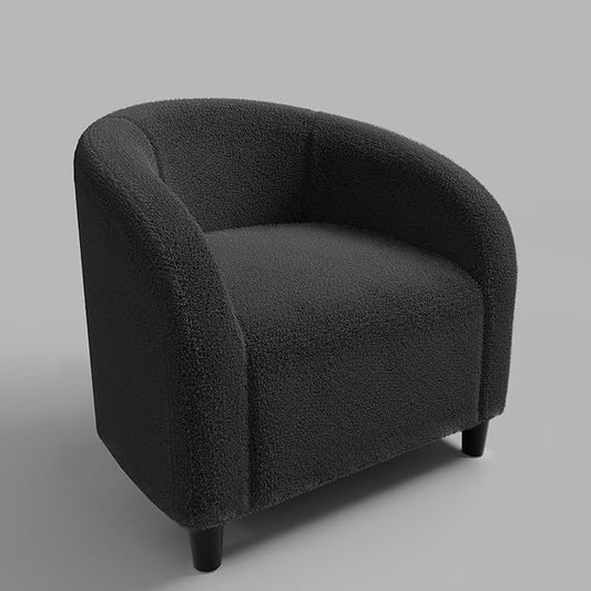 GarveeHome Accent Chair Barrel Boucle Chair Club Chair Sherpa Armchair Suitable for Living Room Bedroom Reception Room Office(Dark Gray)