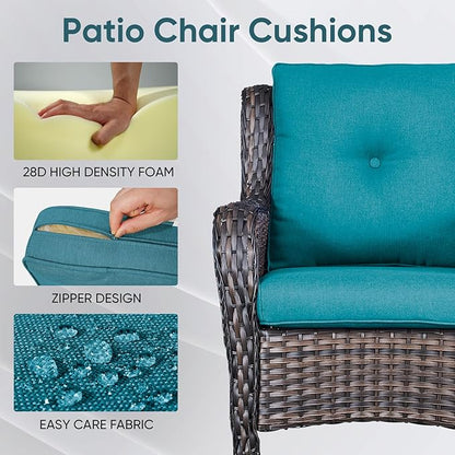 Outdoor Chair Cushions for Patio Furniture - 1 Pack Outside High Back Thick Water-Resistant Cushion 22x24 with Zipper Cover for Wicker Glider Rocking Chairs Loveseat Couch – Peacock Green/Buckle