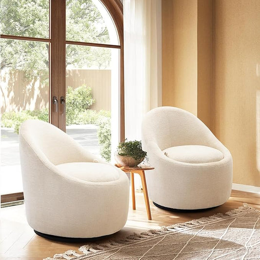360° Swivel Accent Chair Set of 2, Mid-Century Modern Chair with Hidden Storge, Small Swivel Chair with Arms for Living Room/Office - Beige