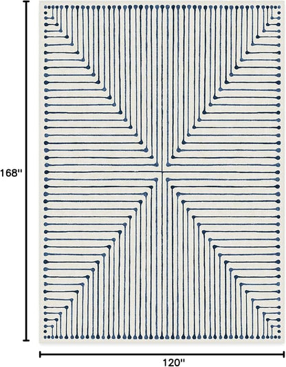 RUGGABLE x Jonathan Adler Machine Washable Modern Area Rug – Inkdrop Slate Blue 10x14, Stain-Resistant, Non-Slip – Large Rugs for Living Room, Bedroom, Hallway, Entryway & Office–with Standard Pad