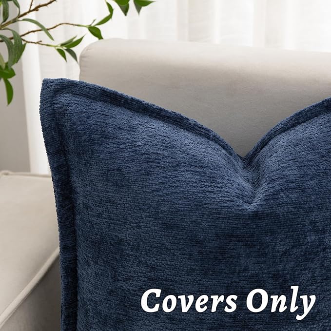 Navy Blue Decorative Throw Pillow Covers 20x20 Inch Set of 2 Cozy Soild Chenille Cushion Cases Soft Textured Square Couch Pillows Cover Boho Accent Farmhouse Pillowcases for Sofa Bed