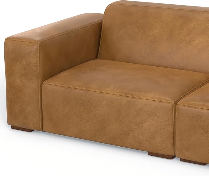 SIMPLIHOME Rex 2-Seater Modular Sofa in Full-Grain Genuine Leather, Sienna, 88-inches Wide, Handcrafted Leather Loveseat Sofa for Living Room
