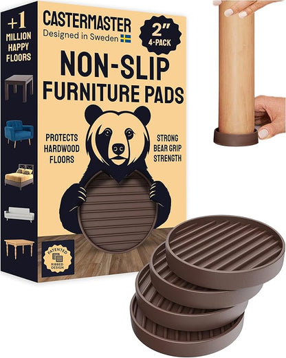 CasterMaster Chair Leg Floor Protectors & Furniture Sliders - 2 in x 2 in Round Brown Set of 4 - Non Slip Furniture Pads for Hardwood Floors & Noise Reduction