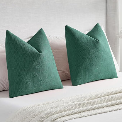FUTEI Teal Chenille Decorative Throw Pillow Covers 24x24 Inch Set of 2,Soft Cozy Striped Geometric Patterns European Cushion Cases,Modern Home Decor for Couch Bed Living Room