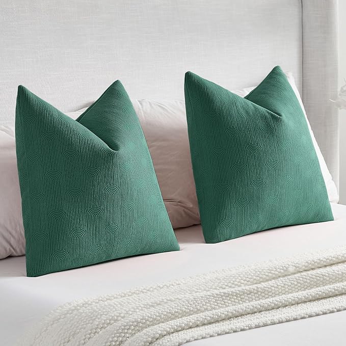 FUTEI Teal Chenille Decorative Throw Pillow Covers 12x20 Inch Set of 2,Soft Cozy Striped Geometric Patterns Lumbar Pillow Cases,Modern Home Decor for Couch Bed Living Room