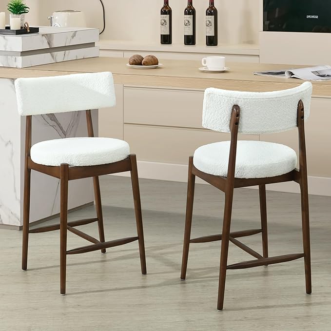 Christopher Knight Home Ebany 25.50" H Barstools Set of 2, Upholstered Counter Stool, Comfy Backrest Kitchen Stool, Rubberwood Frame Stool Chair, Bistro Chair for Kitchen Dining Room, Beige+Brown