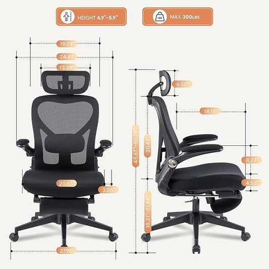 FLEXISPOT Foldex Ergonomic Office Chair, Folding Chair for Small Spaces with Lumbar Support, Flip-up Armrests, 3D Headrest, Desk Chairs with Footrest for Work,Video Game Foam Black