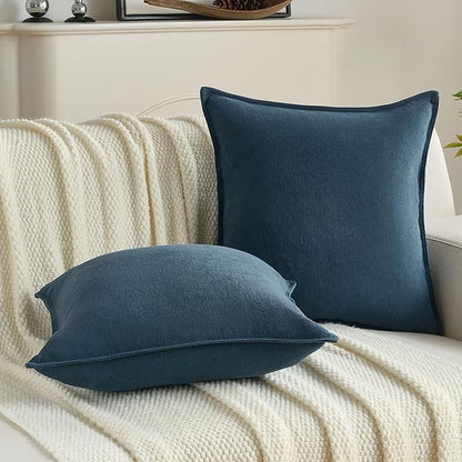 FUTEI Navy Blue Chenille Throw Pillow Covers 20x20 Inch Set of 2,Edges Double-Stitched Cushion Cases,Modern Home Decor for Couch Living Room