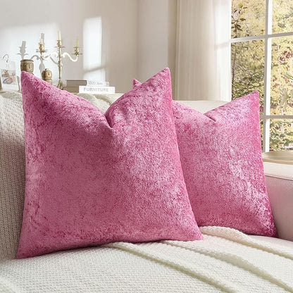 FUTEI Hot Pink Flannel Throw Pillow Covers 24x24 Inch Set of 2,Soft Dimensional Textured European Cushion Cases,Modern Home Decor for Couch Living Room