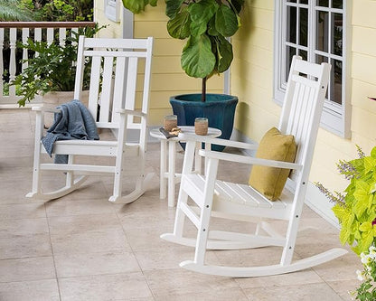 POLYWOOD Estate 3-Piece Rocking Chair Set, Outdoor Porch Rockers with Side Table, HDPE Patio Furniture, Fade-Proof, Slate Grey