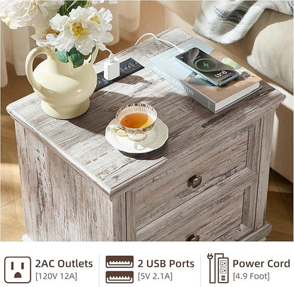 Farmhouse Bedroom Dresser and Nightstand Set of 4, 6 Drawer Tall & Low Dresser & 2 Drawer Nightstand Set, Rustic Wood Bedroom Furniture Set for Livingroom, Hallway, Grey