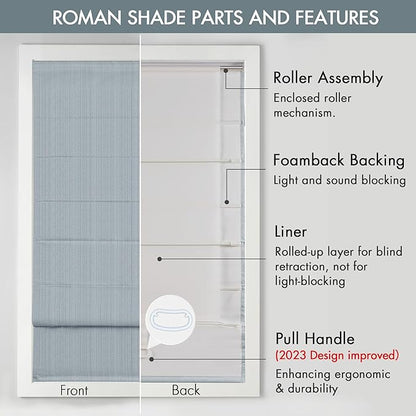 Madison Park Galen Cordless Roman Shade, 27"W x 64"H, Sheen Blue – Room Darkening, Thermal Insulated, Energy Efficient Window Blind with Subtle Sheen Basketweave Fabric for Privacy
