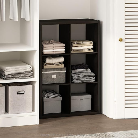 Furinno Cubic Closet Organizers and Storage, 6-Cube Closet Organizer, Open Shelf Closet Storage, Extra Thick Frame for Wardrobe, Bedroom, Living Room, Dark Oak