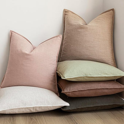 Foindtower Pack of 2, Decorative Linen Solid Throw Pillow Covers Soft Accent Cushion Case Boho Farmhouse Pillowcase for Bed Chair Couch Sofa Bedroom Living Room Home Decor 24 x 24 Inch Light Pink