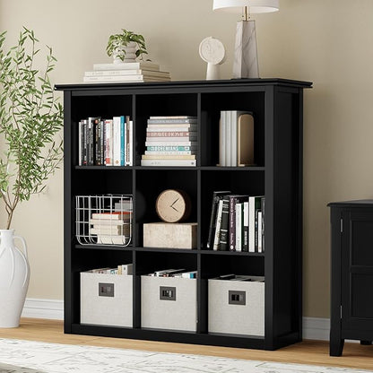 SIMPLIHOME Artisan Bookcase - 45 inch Tall 9-Cube Solid Wood Cube Organizer in Black, Transitional Storage Bookcase for Living Room, Study Room or Office with Fixed Shelves and Tapered Legs