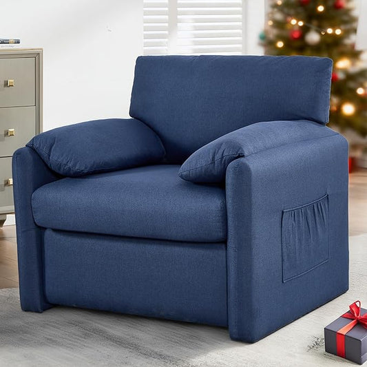 Oversized Accent Chair 38" Wide Mid-Century Modern Armchair for Living Room,USB and Type-C Ports,Comfy Reading Chairs for Bedroom with Side Pockets,Single Sofa Chair (Blue, Set of 1)