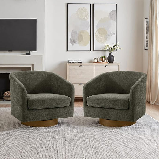 Lumibee Swivel Accent Chairs Set of 2, Chenille Fabric Swivel Barrel Chairs for Living Room, Modern Comfy Upholstered Round Armchairs Single Sofa Chairs for Bedroom, Club-Tan