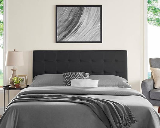 Naomi Home Jessenia Queen Headboard – Adjustable Linen Upholstered Tufted Panel, Soft Padded Surface, Wall-Mount/Bed Frame Mount – Dark Gray