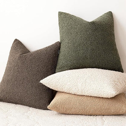 Foindtower Set of 2, Decorative Textured Boucle Throw Pillow Covers Accent Solid Pillow Cases Neutral Soft Cozy Couch Cushion Case for Chair Sofa Bedroom Living Room Home Decor 16x16 Inch Moss Green