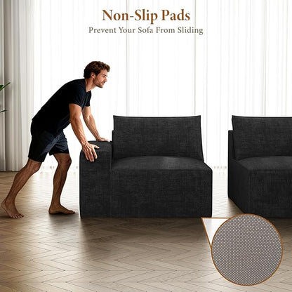 Vesgantti 143.7" Oversized Boneless Sectional Couch, Modern 6 Seater Modular Sofa with Ottoman & Deep Seat, Convertible Chenille Cloud Couches for Living Room, No Assembly Required, Black