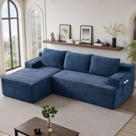 96''Sectional Couches for Living Room,Modern Modular Sectional Sofa,Upholstered Boneless Couch with Pockets,Comfy Cloud Couch with L Shaped Chaise (Blue, 96''W Left Facing Chaise)