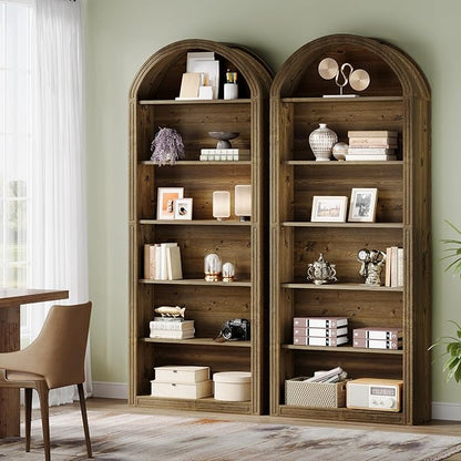 Tribesigns 77.16" Tall Arched Bookshelf, 6-Tier White Arched Bookcase with Storage Shelves for Living Room, Bedroom, Set of 2 (Brown, 6-Tier)