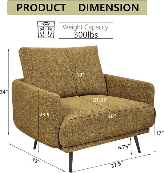 Oversized Accent Chair for Living Room Chairs Reading Arm Chair Comfy Modern Single Sofa Side Chairs with Metal Legs & Soft Cushion for Bedroom, Waiting Room (Chenille Pumpin, Set of 1)