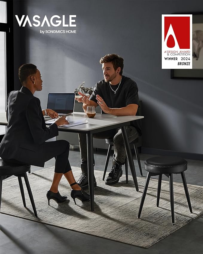 VASAGLE EKHO Collection - Dining Chairs Stools Set of 4, Upholstered Kitchen Chairs, Vanity Stools, Synthetic Leather with Stitching, Mid-Century Modern, 19-Inch Tall, Easy Assembly, Ink Black