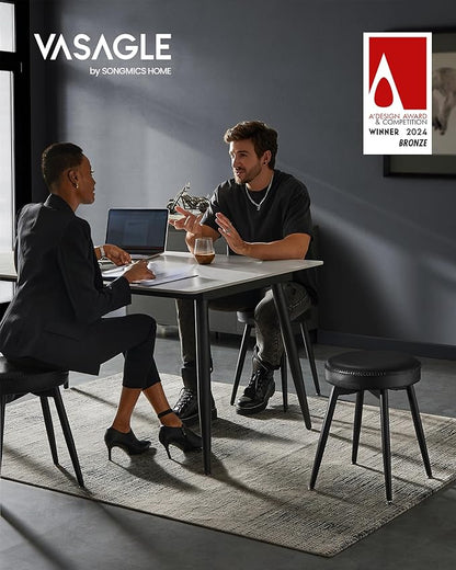 VASAGLE EKHO Collection - Dining Chairs Stools Set of 2, Upholstered Kitchen Chairs, Vanity Stools, Synthetic Leather with Stitching, Mid-Century Modern, 19-Inch Tall, Easy Assembly, Ink Black