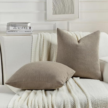 FUTEI Coffee Chenille Decorative Throw Pillow Covers 26x26 Inch Set of 2,Soft Cozy Faux Linen Textured Euro Pillow Shams,Farmhouse Home Decor for Couch Living Room