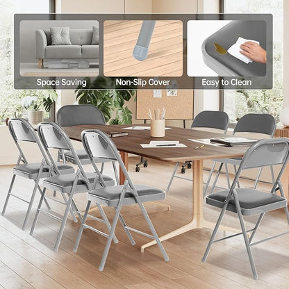 6 Pack Folding Chairs with Padded Seats, Padded Folding Chair with Steel Frame for Events Home Office, Pu Leather Folding Chair Grey