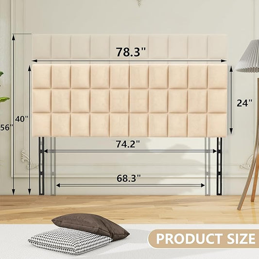 ALISH Velvet Tufted Headboard with Adjustable Height and Width, Foldable Upholstered Headboard with Metal Legs for King Size Metal and Wood Bed Frame (Apricot, King)