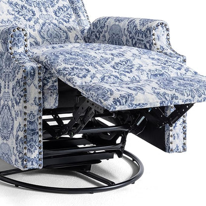 UIXE Swivel Rocker Manual Recliner Chairs Set of 2, Wingback Swivel Glider Fabric Nursery Reclining Sofa Chair, High Back Upholstered Arm Chair for Living Room Bedroom - Navy Floral