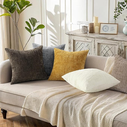 decorUhome Christmas Cream White Chenille Throw Pillow Covers 22x22 Set of 2 Thick Textured Slubby Couch Pillow Covers Farmhouse Accent Modern Neutral Decorative Pillow Cases for Bed Sofa Living Room