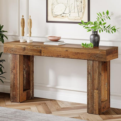 Tribesigns 63-Inch Long Console Table, Farmhouse Wooden Sofa Table Behind The Couch, Narrow Entryway Table for Entrance, Hallway, Living Room (Mix Brown)