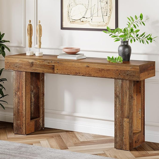 Tribesigns 63-Inch Long Console Table, Farmhouse Wooden Sofa Table Behind The Couch, Narrow Entryway Table for Entrance, Hallway, Living Room (Mix Brown)