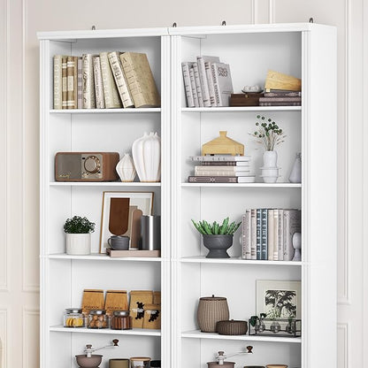 75" Tall Bookshelf & Bookcase Set of 2, 6-Tier Adjustable Storage Shelves, Book Shelf with Anti-Tipping Device, Floor Standing Modern Display Rack for Living Room, Bedroom, Office, White