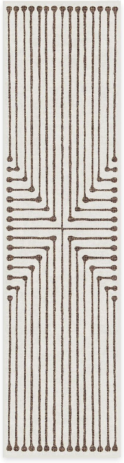 RUGGABLE x Jonathan Adler Machine Washable Modern Runner Rug – Inkdrop Camel & Ivory 2.5x10, Stain-Resistant, Non-Slip – Washable Rug for Hallway, Entryway, Living Room & Kitchen–with Standard Pad