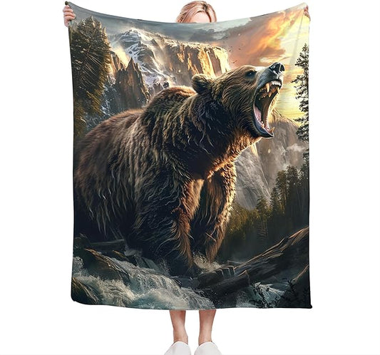 Bear Throw Blanket - Cabin Decor Gifts for Girls, Boys, Men, Women, Kids, Adults - Soft Warm Cozy Fleece for Couch, Sofa, Bed - 60"x50"