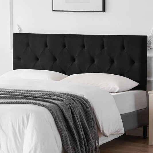 Linen Upholstered Headboard King Size, Modern Diamond Tufting Solid Wood California King Headboard Only, Adjustable Height from 37” to 51” Head Board, Bed Frame or Wall Mount Headboards, Black