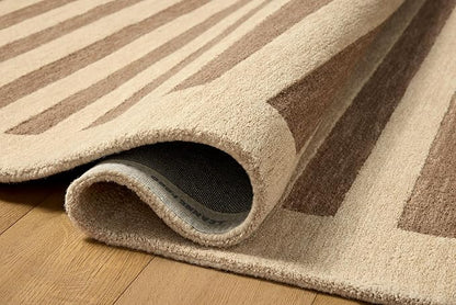 Loloi Leanne Ford Craven Collection CVN-05 Oatmeal/Bark 5'-0" x 7'-6" Area Rug Striped, Patterned, Neutral, Living Room, Bedroom, Dining Room