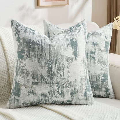 FUTEI Teal White Decorative Throw Pillow Covers 18x18 Inch Set of 2,Soft Faux Cashmere Jacquard - Textured & Cozy Cushion Case,Modern Home Decor for Couch Bed Living Room