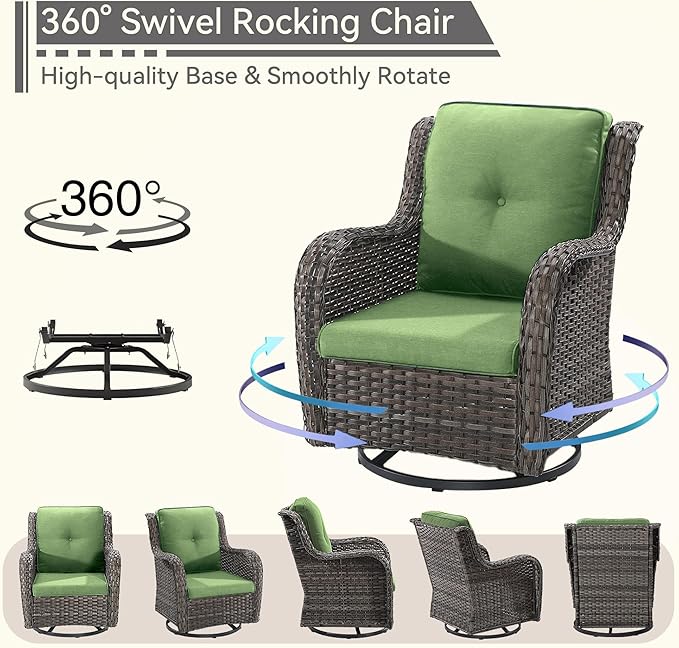 Outdoor Swivel Rocker Patio Chairs Set of 2 - Outdoor Wicker Patio Conversation Sets 2 Pieces with Olefin Fabric Cushions Suitable for Backyard Deck and Porch, Green